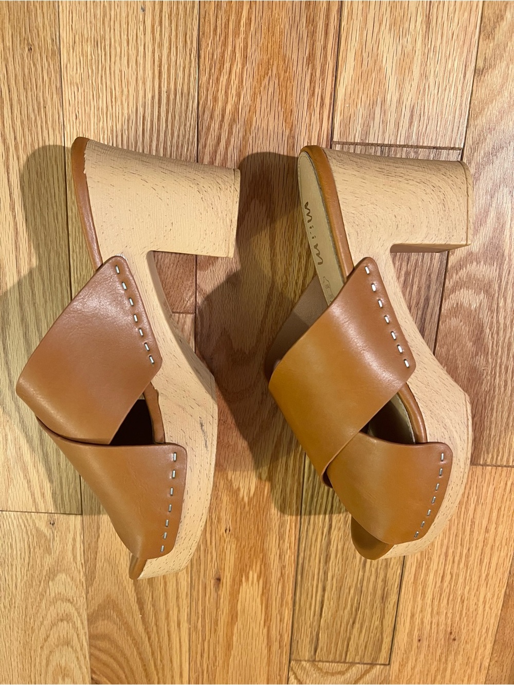 Women’s Tan Leather Cross-Strap Clog Heels - Picture 6 of 6